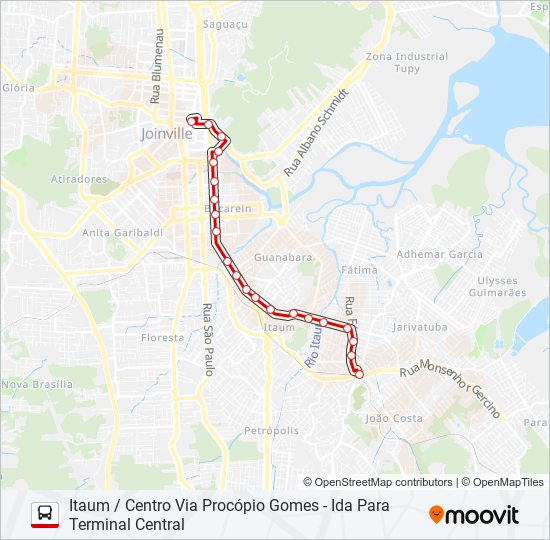 Mapa de 0304 ITAUM / CENTRO VIA PROCÓPIO GOMES de autobús