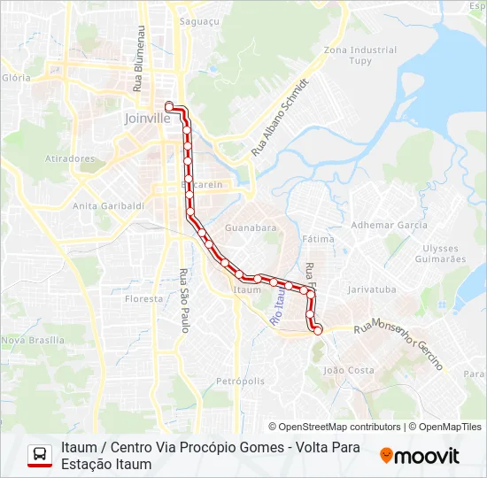 0304 ITAUM / CENTRO VIA PROCÓPIO GOMES  Line Map
