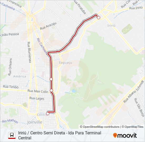 Mapa da linha 0801 IRIRIÚ / CENTRO SEMI DIRETA de ônibus