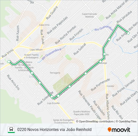 Mapa da linha 0220 NOVOS HORIZONTES VIA JOÃO REINHOLD de ônibus