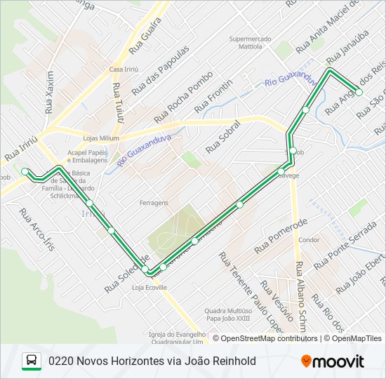Mapa da linha 0220 NOVOS HORIZONTES VIA JOÃO REINHOLD de ônibus