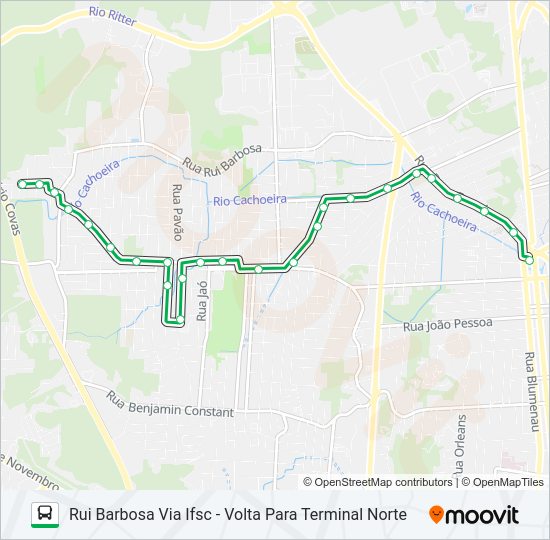 Mapa da linha 0210 RUI BARBOSA VIA IFSC de ônibus