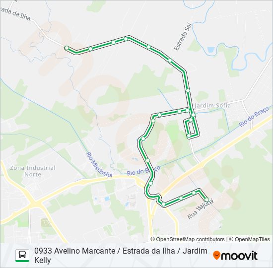 0933 AVELINO MARCANTE / ESTRADA DA ILHA / JARDIM KELLY bus Line Map