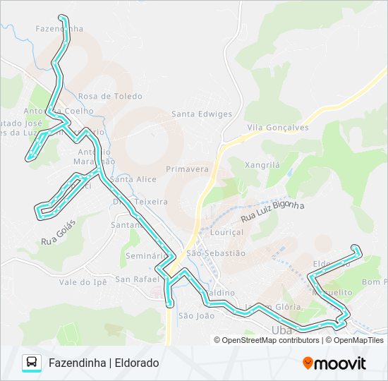 Mapa da linha -10 FAZENDINHA | ELDORADO de ônibus