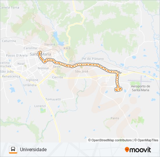 Mapa da linha 196 UNIVERSIDADE de ônibus