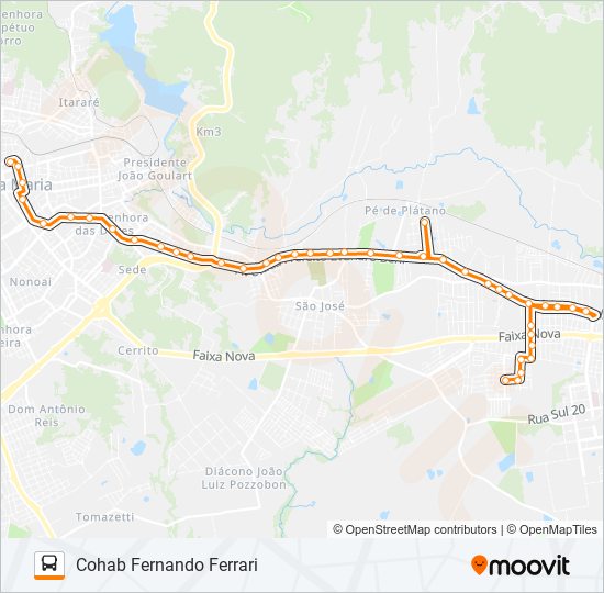 Mapa da linha 197 COHAB FERNANDO FERRARI de ônibus
