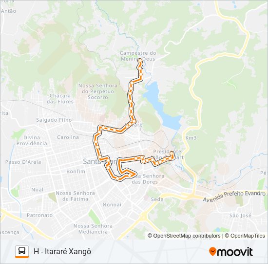 Mapa da linha 223 VILA SCHIRMER / CAMPESTRE de ônibus