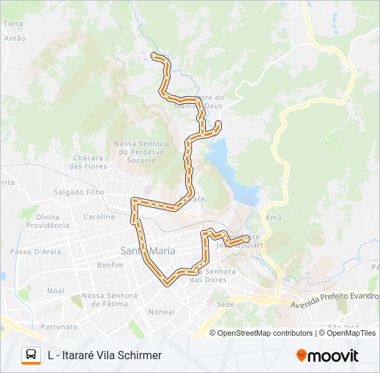 Mapa da linha 223 VILA SCHIRMER / CAMPESTRE de ônibus