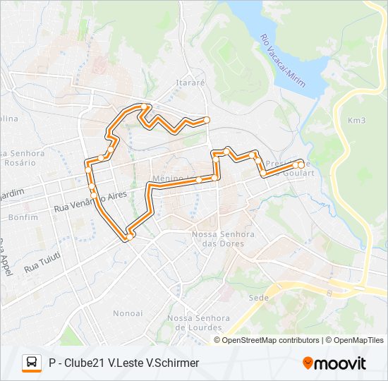 Mapa da linha 223 VILA SCHIRMER / CAMPESTRE de ônibus