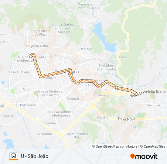 Mapa de 198 SÃO JOÃO / ROSSATO / SÃO JOSÉ de autobús