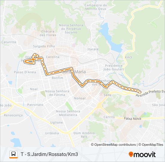 Mapa de 198 SÃO JOÃO / ROSSATO / SÃO JOSÉ de autobús