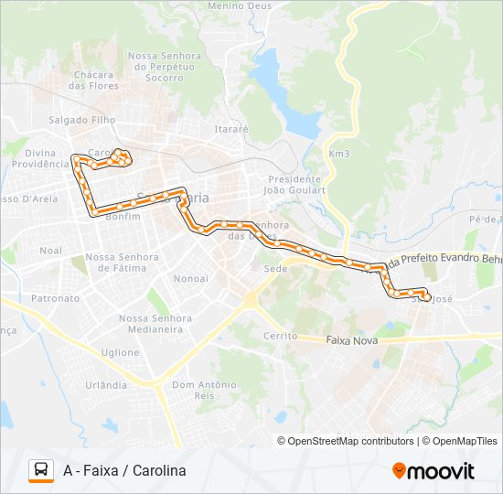 Mapa da linha 198 SÃO JOÃO / ROSSATO / SÃO JOSÉ de ônibus