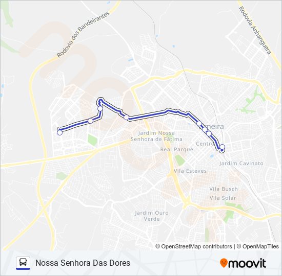 Mapa da linha 410 (RAPIDÃO OESTE) N. SRA. DAS DORES - TERMINAL CENTRAL de ônibus