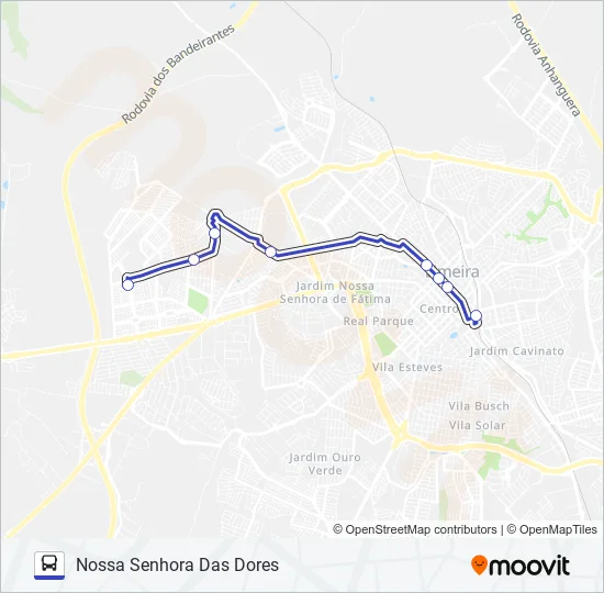 410 (RAPIDÃO OESTE) N. SRA. DAS DORES - TERMINAL CENTRAL Bus Line Map