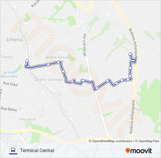 Mapa da linha 430 (RAPIDÃO LESTE) PARQUE HIPÓLITO - TERMINAL CENTRAL de ônibus