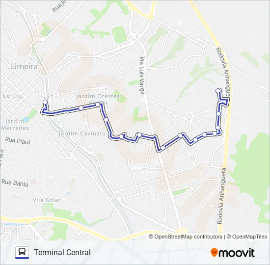 430 (RAPIDÃO LESTE) PARQUE HIPÓLITO - TERMINAL CENTRAL Bus Line Map