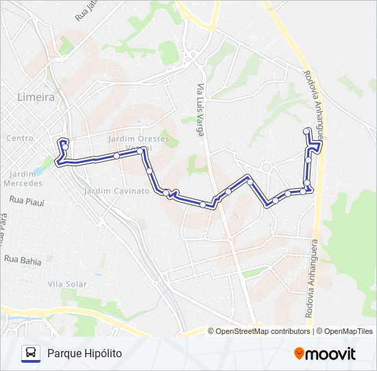 Mapa da linha 430 (RAPIDÃO LESTE) PARQUE HIPÓLITO - TERMINAL CENTRAL de ônibus