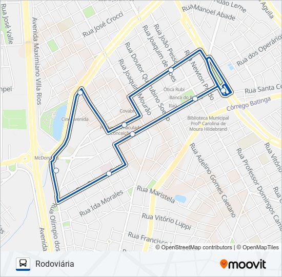 Mapa da linha 78 RODOVIÁRIA/STA. CASA de ônibus