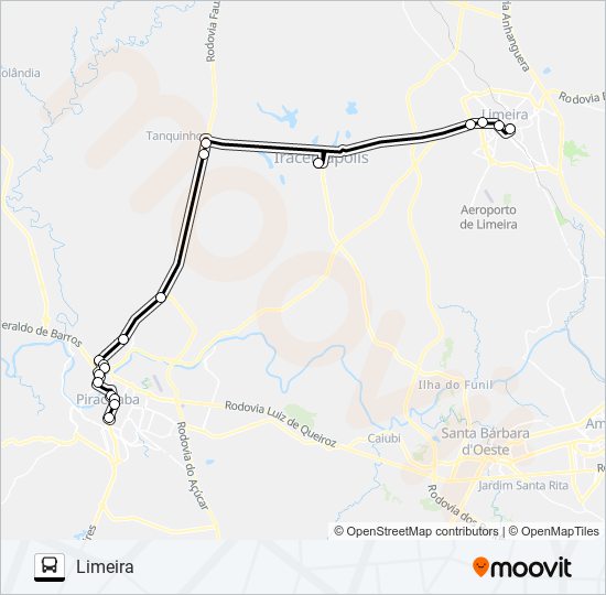 0037 - 01 PIRACICABA - LIMEIRA VIA IRACEMÁPOLIS bus Line Map