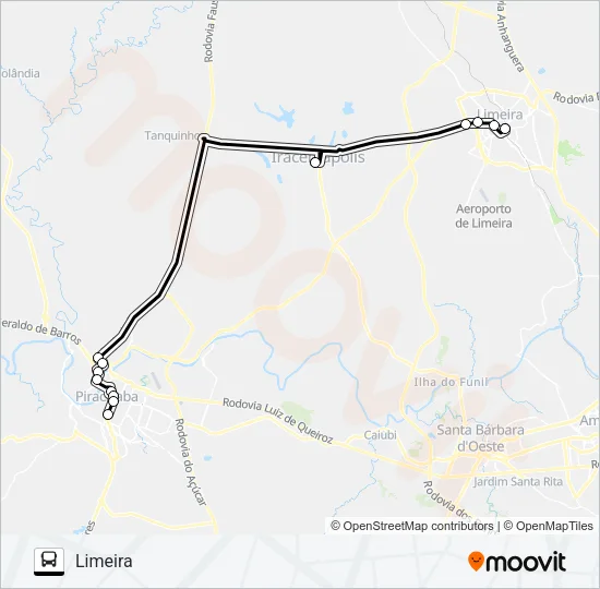 0037 - 01 PIRACICABA - LIMEIRA VIA IRACEMÁPOLIS Bus Line Map