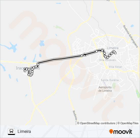 Mapa da linha 0043 - 01 LIMEIRA - IRACEMÁPOLIS de ônibus