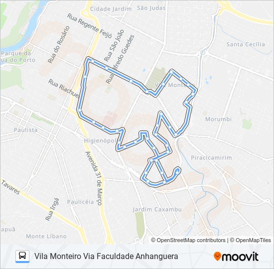 Mapa da linha 0008 VILA MONTEIRO de 