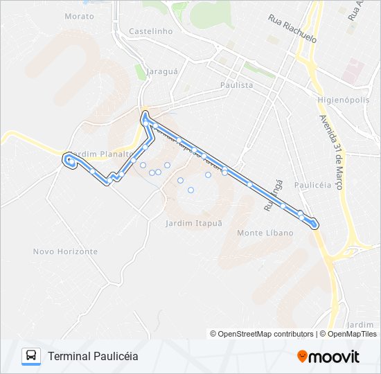 Mapa da linha 0320 JARDIM TATUAPÉ de 