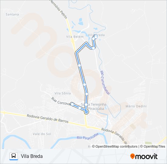 Mapa da linha 0411 VILA BREDA / TVS de ônibus