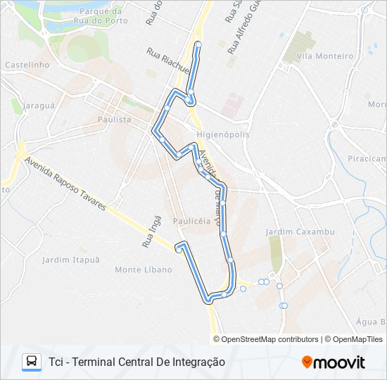 Mapa da linha 0311 BAIRRO VERDE - TCI / TPA de ônibus