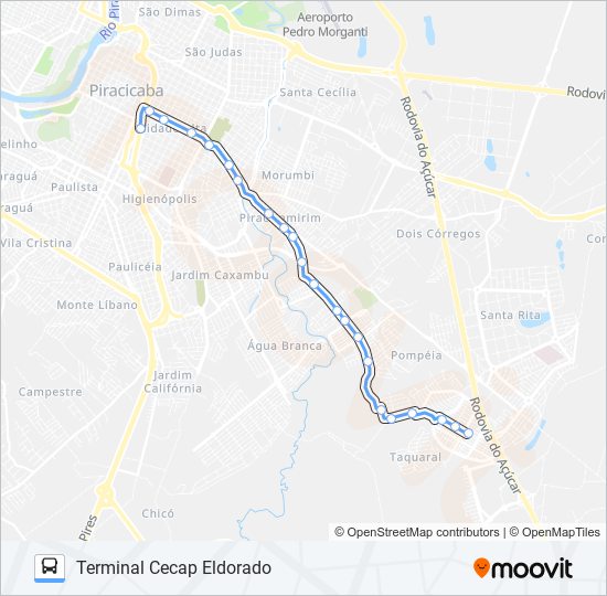 Mapa da linha 0250 CECAP / TCI VIA TERRA RICA de ônibus