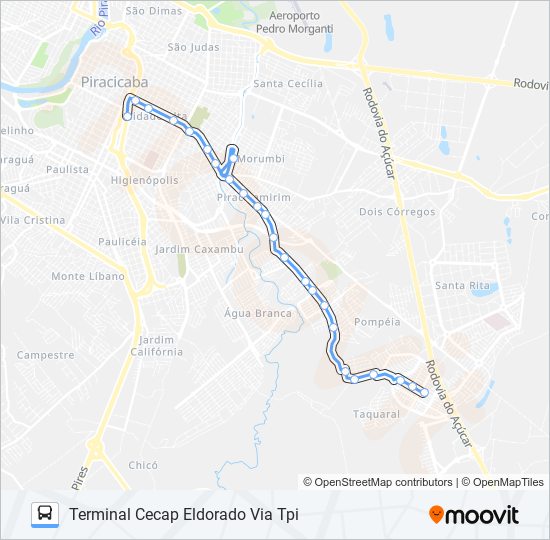 Mapa da linha 0250 CECAP / TCI VIA TERRA RICA de 