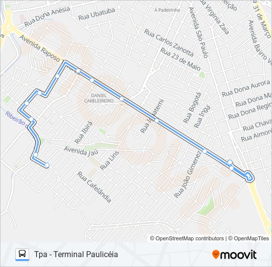 Mapa de 0323 JARDIM ITAPUÃ VIA RUA INGÁ de autobús