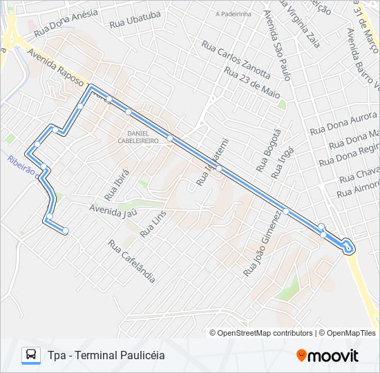 Mapa da linha 0323 JARDIM ITAPUÃ VIA RUA INGÁ de 