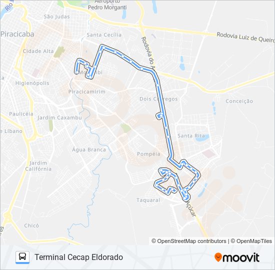 Mapa da linha 0200 CECAP VIA CÁSSIO PASCHOAL PADOVANI de ônibus