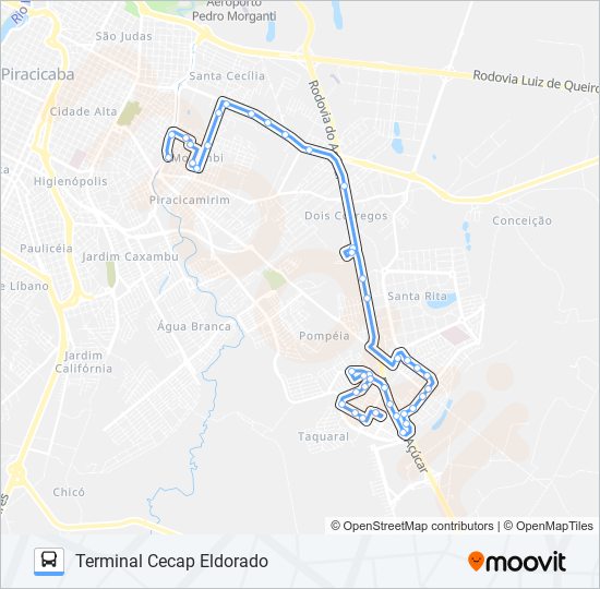 Mapa da linha 0200 CECAP VIA CÁSSIO PASCHOAL PADOVANI de 