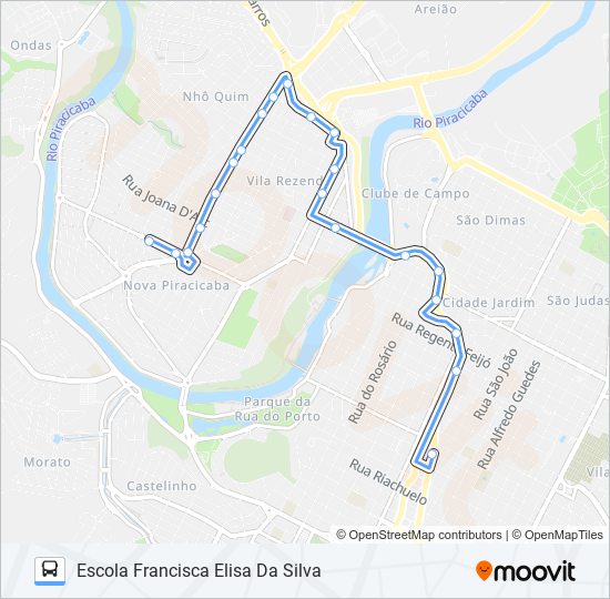 Mapa de 0105 VILA REZENDE VIA TERMINAL CENTRAL DE INTEGRAÇÃO de autobús