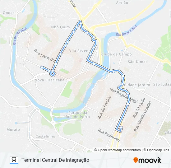 0105 VILA REZENDE VIA TERMINAL CENTRAL DE INTEGRAÇÃO  Line Map