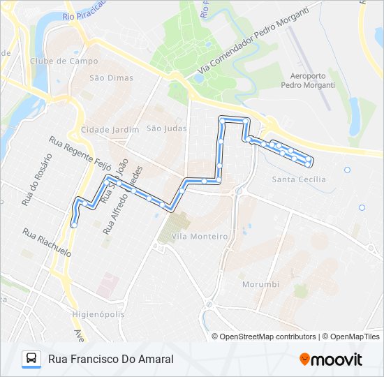 0209 VILA INDEPENDÊNCIA VIA RUA VOLUNTÁRIOS DE PIRACICABA bus Line Map