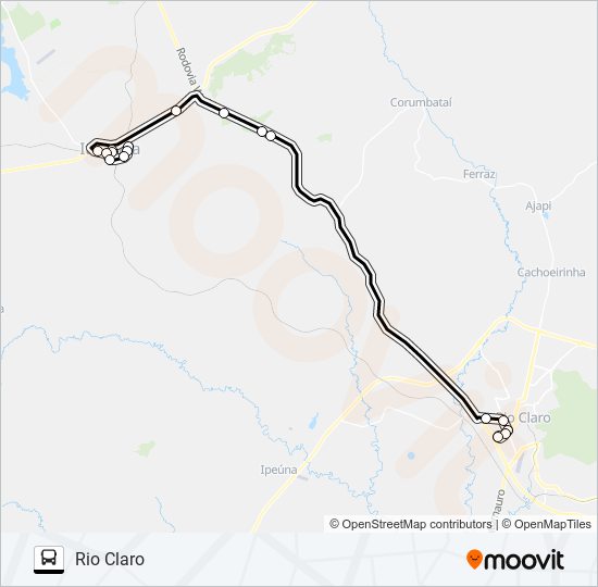 Mapa da linha 8400A ITIRAPINA - RIO CLARO de ônibus