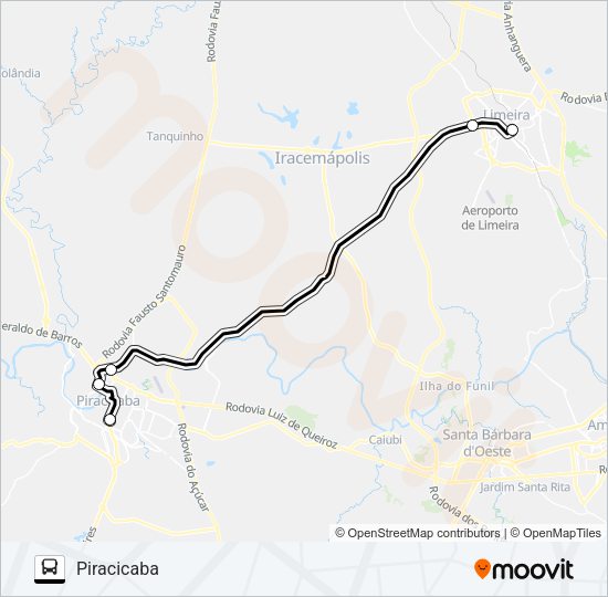 Mapa da linha PIRACICABA - LIMEIRA de ônibus