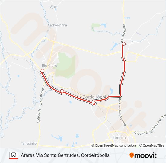 Mapa da linha ARARAS - RIO CLARO de ônibus