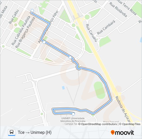 Mapa da linha 216 UNILESTE / CECAP VIA SÃO FRANCISCO de 