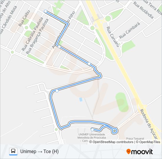 Mapa da linha 216 UNILESTE / CECAP VIA SÃO FRANCISCO de 