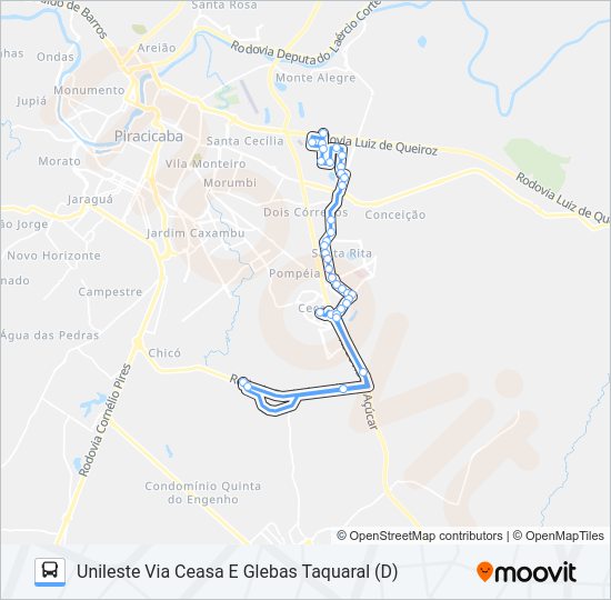 Mapa da linha 216 UNILESTE / CECAP VIA SÃO FRANCISCO de 