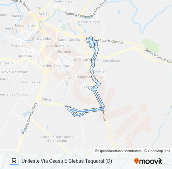 216 UNILESTE / CECAP VIA SÃO FRANCISCO  Line Map