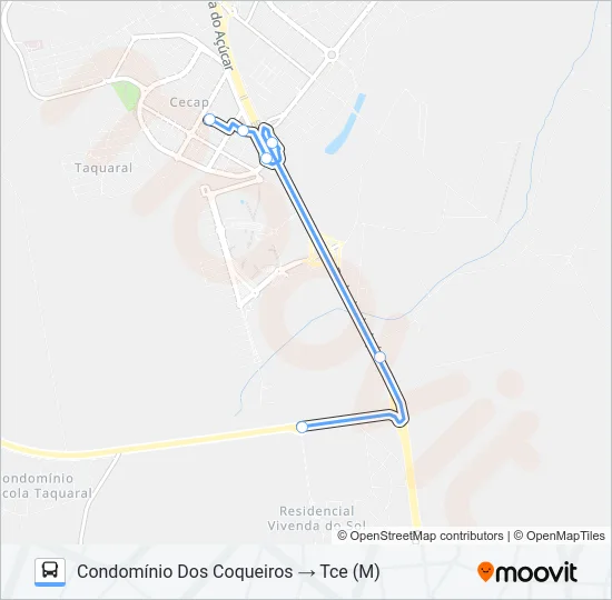 216 UNILESTE / CECAP VIA SÃO FRANCISCO  Line Map