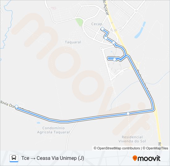 Mapa da linha 216 UNILESTE / CECAP VIA SÃO FRANCISCO de 