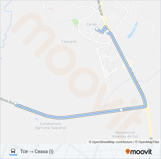 Mapa da linha 216 UNILESTE / CECAP VIA SÃO FRANCISCO de 