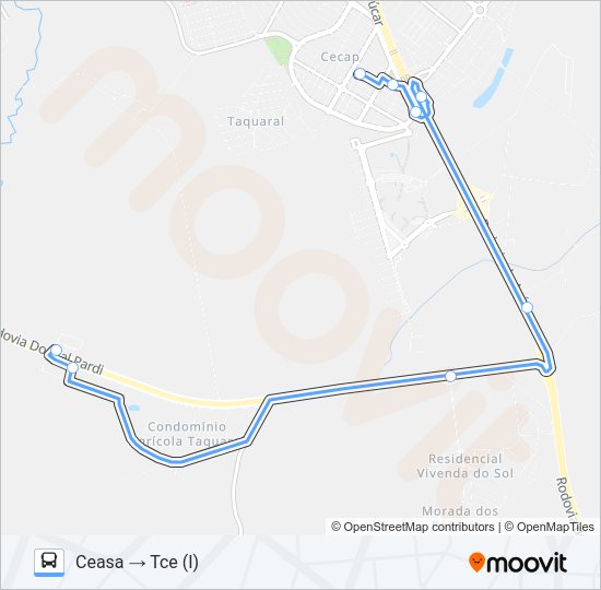 Mapa da linha 216 UNILESTE / CECAP VIA SÃO FRANCISCO de 