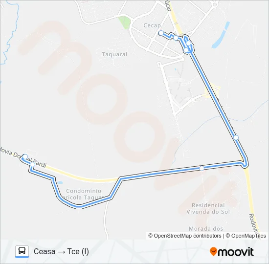 216 UNILESTE / CECAP VIA SÃO FRANCISCO  Line Map